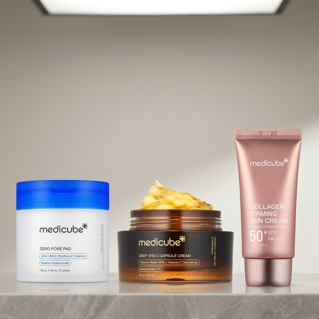 Kit Trio Medicube Clareamento, Limpeza de Poros e Proteção Solar